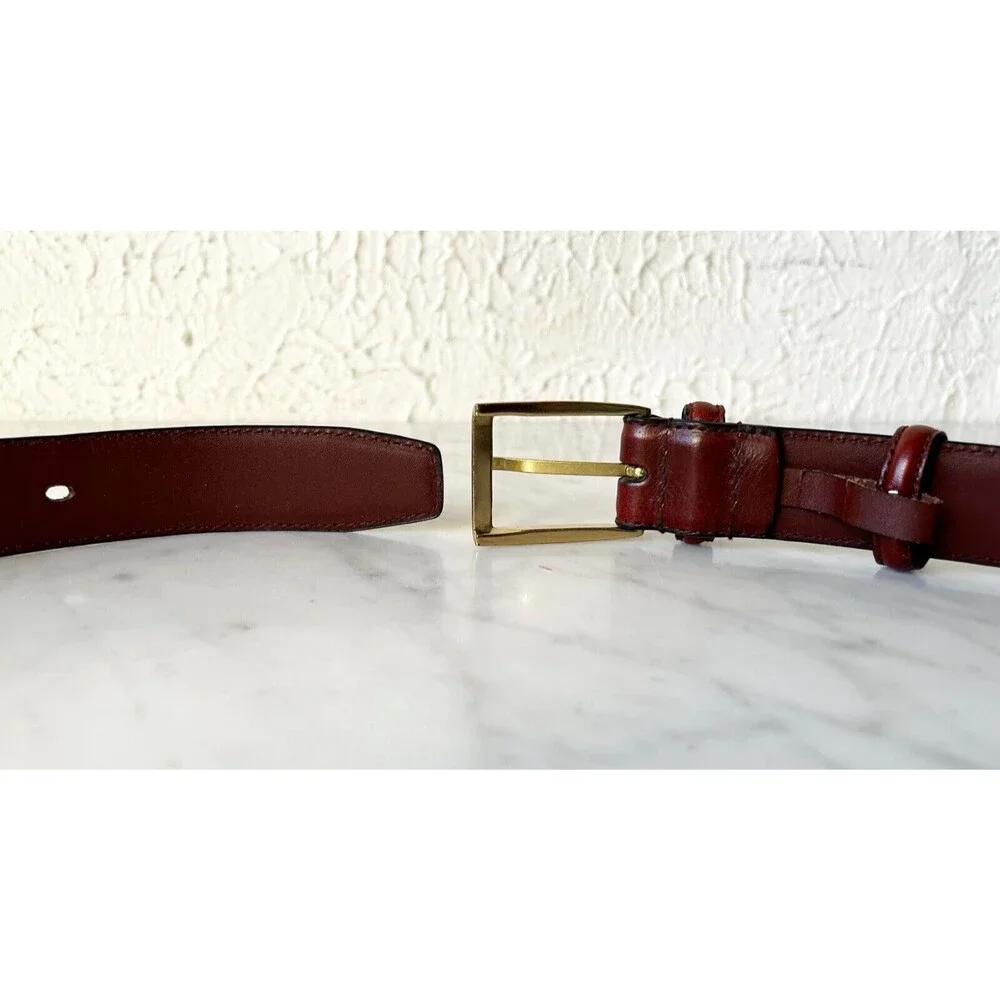 Brown Italian Leather Belt Brass Buckle 2 Keepers - Men's Size 42